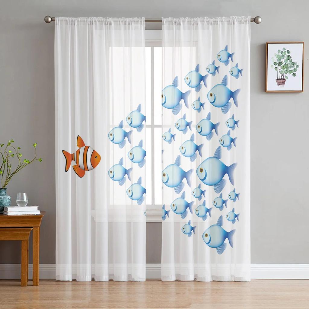 Carp Animal Fish Geometric Tulle Curtains For Living Room Sheer Curtain Bedroom Voile Decorative Window Treatments