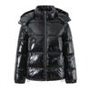 Ins Style Winter Hooded Puffer Jacket Solid Color PU Leather Cotton Coat Loose Fit Women