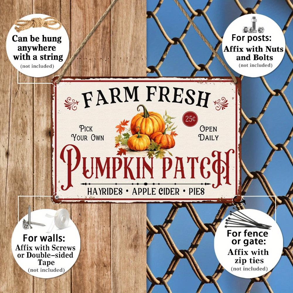 Farm Fresh Pumpkin Autumn Patch Vintage Metal Tin Sign - Rustic Halloween Decor for Home Kitchen Bar Farmhouse