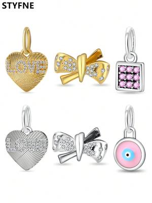 Copper Plated Original Charms Valentine'S Daygolden Bow Beads Fit Bracelet Women'S Jewelry Gift