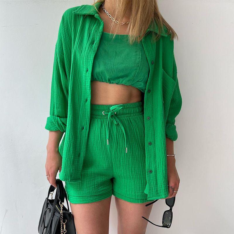 

2025 Shirt Shorts Fashion Casual Two-Piece Set Casual Two-Piece Suit Light green XL