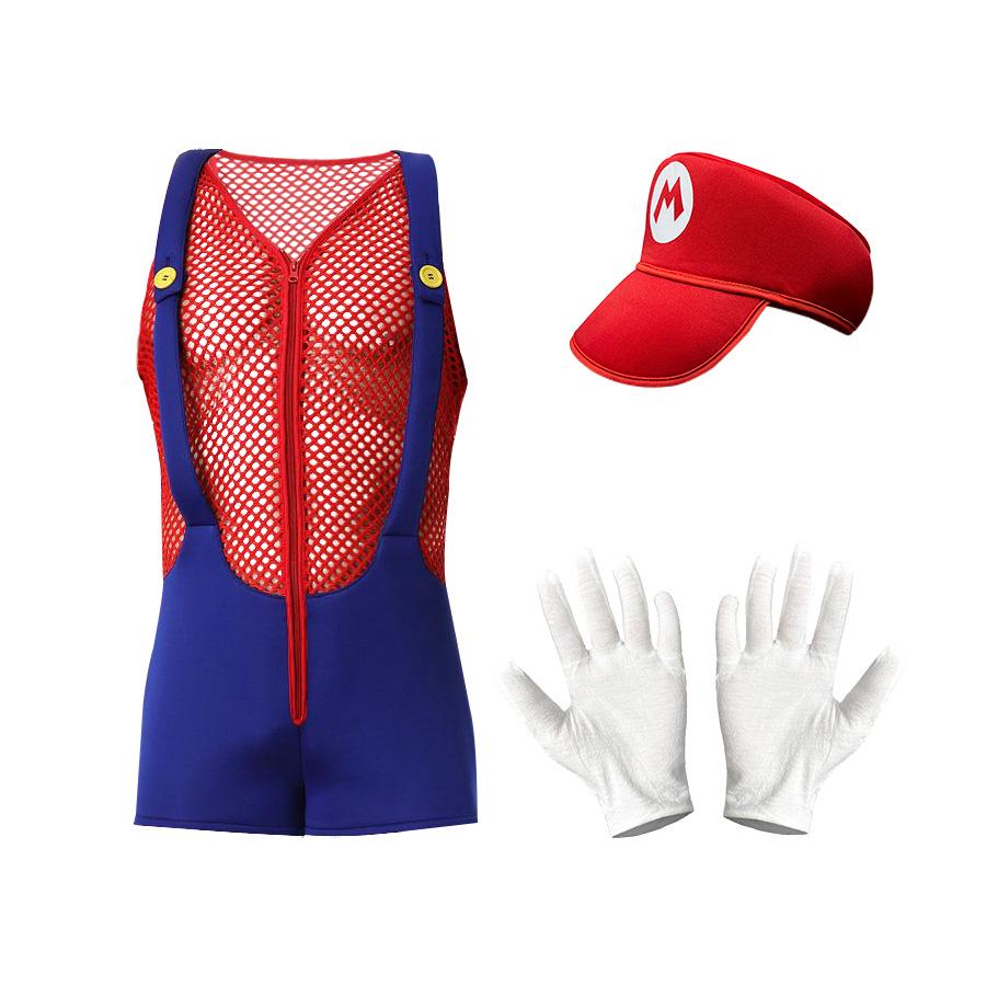 European & American Mario Character Costume: Adult Hat, Gloves, Beard, Suspenders for Men