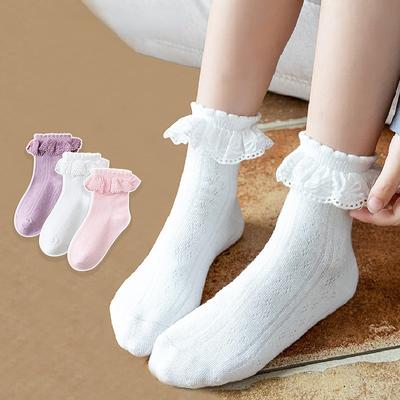 Kinder Mädchen Socke Prinzessin Rüsche Feste Farbe Kalb Socke für Baby Mädchen Frühling Herbst Baumwolle Weiche Rüschen Kinder Mädchen Socke kleidung