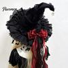 Dark Princess Style Cap Halloween Witch Hat, Gothic Wizard Costume Headpiece for Women, Spooky Velvet Cone Comic Exhibition Props Hat with Mesh Veil,