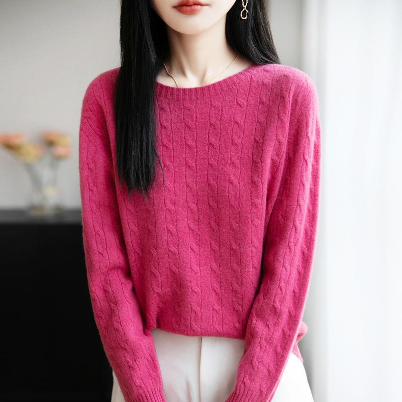 New Autumn and Winter Women's Knitted Sweater Loose Pullover Long-sleeved Base Layer Twisted Round-neck Sweater