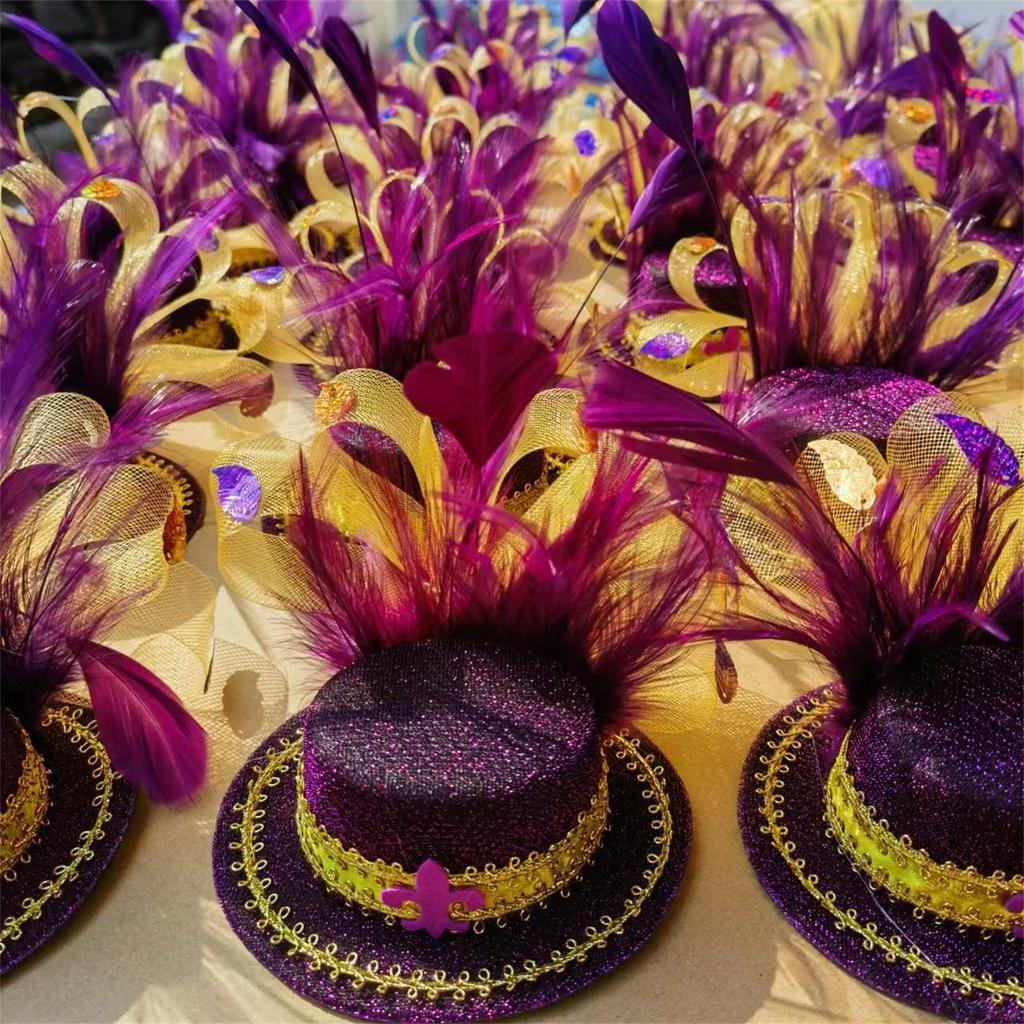 Carnival Featherhead Hoop Irish Fedora Party Purple, Purple, Yellow And Green Hair Hoop Hair Ornament