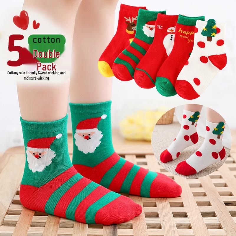 Children s Festive Cartoon Terry Socks - Thickened Red Christmas Design for Winter Warmth Age 6-8 (Shoe Size 28-32)