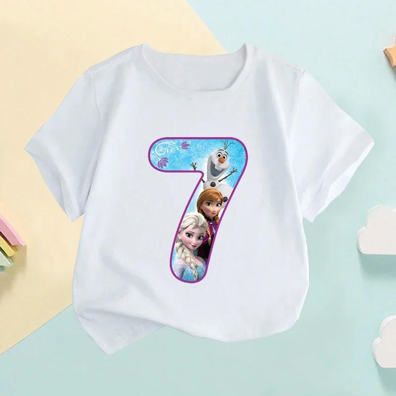 Frozen Elsa and Anna Princess Digital Bow Print Children's T-Shirt, Age 1-9, Birthday