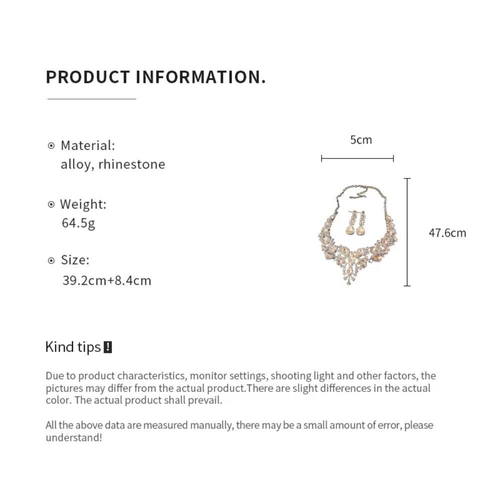 Luxury Sparkling Bride Necklace Waterdrop Crystal Tassel Earrings Rhinestones Pendant for Wedding Banquet