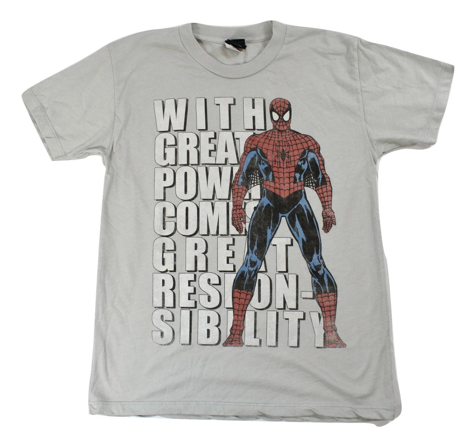 Marvel Youth Boys Spiderman With Great Power Comes Great Responsibility Shirt L 3XL