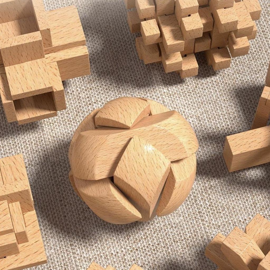 Kids Intelligence Luban Lock Full Set, Wooden Kongming Lock Puzzle Unlock Toys