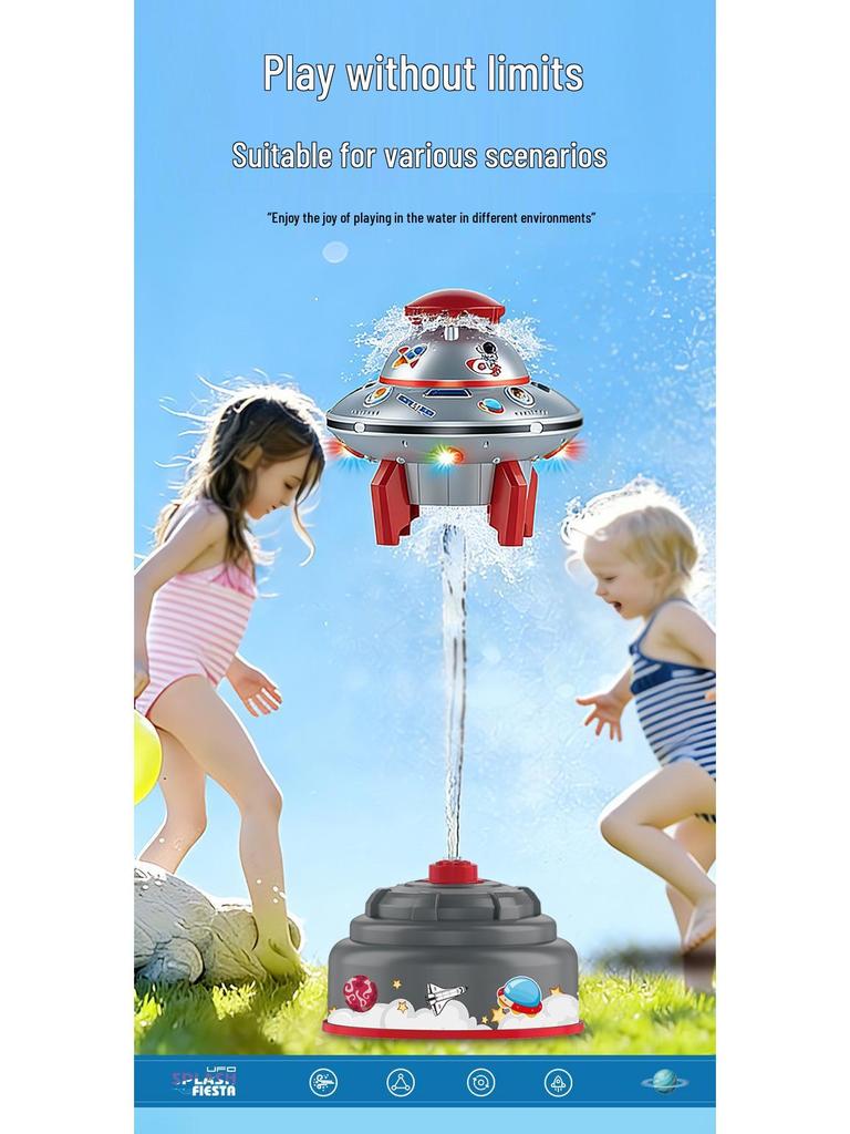 360° Rotating UFO Sprinkler: Luminous Foot-Powered Outdoor Water Toy for Kids