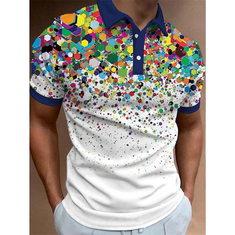 

Colorful Geometry Grid 3D Printed POLO Shirt Men s Casual Gentleman Short-sleeved Top Outdoor Casual Men s and Women s Polo Shirt S