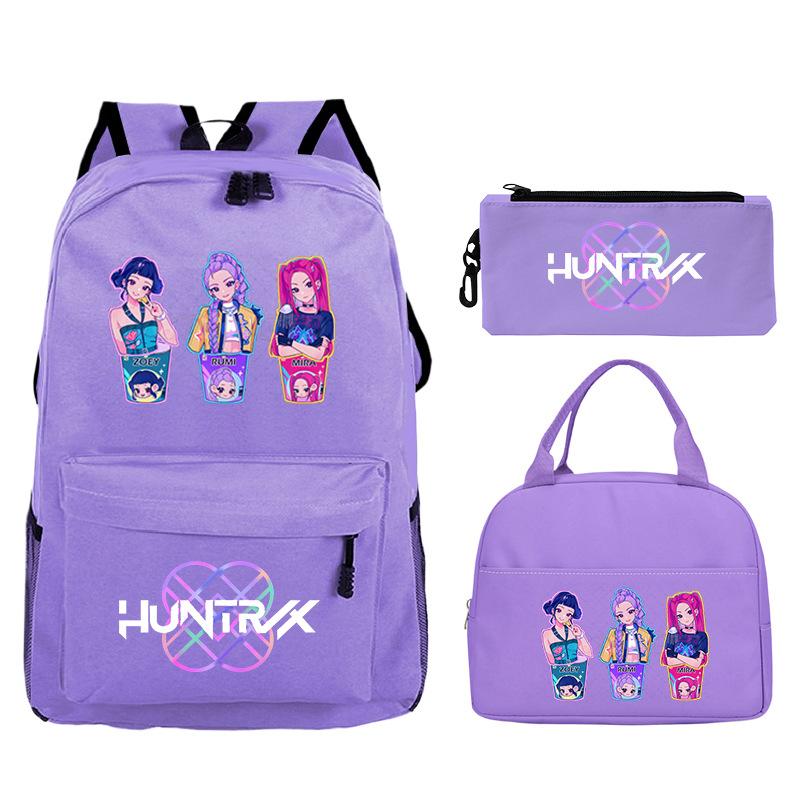 Demon Hunters Printed Children's Backpack Three-piece Campus Fashion Primary and Secondary School Students Large Capacity School Bag