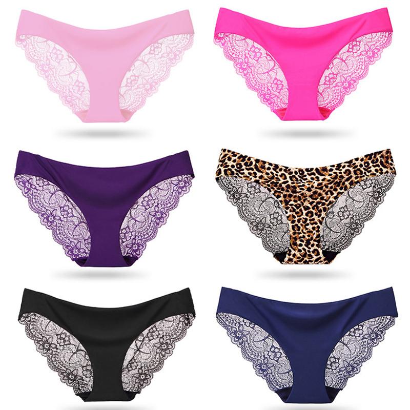 3 Pcs Women's Invisible Underwear Sexy Lace Transparent Panties Seamless Hollow Out Underpants