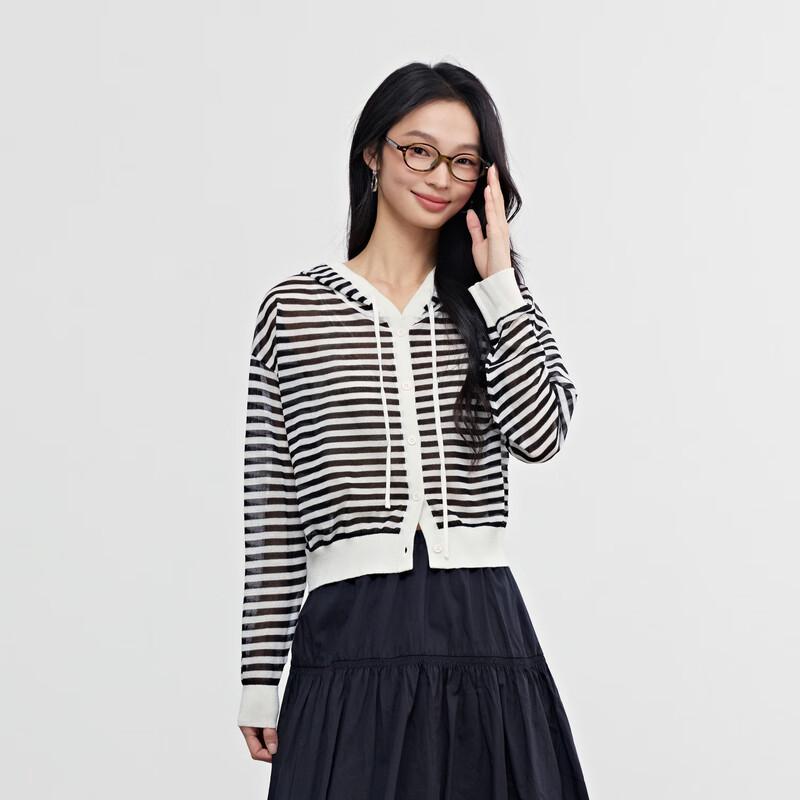 Elva' Island Women's Striped Hooded Knit Cardigan