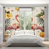 2-teiliges Flamingo- & Blumendruck-Vorhangset Stangentaschen-Design Polyester Für Wohnzimmer Schlafzimmer Küche Jalousien Bodenlanges Fenster
