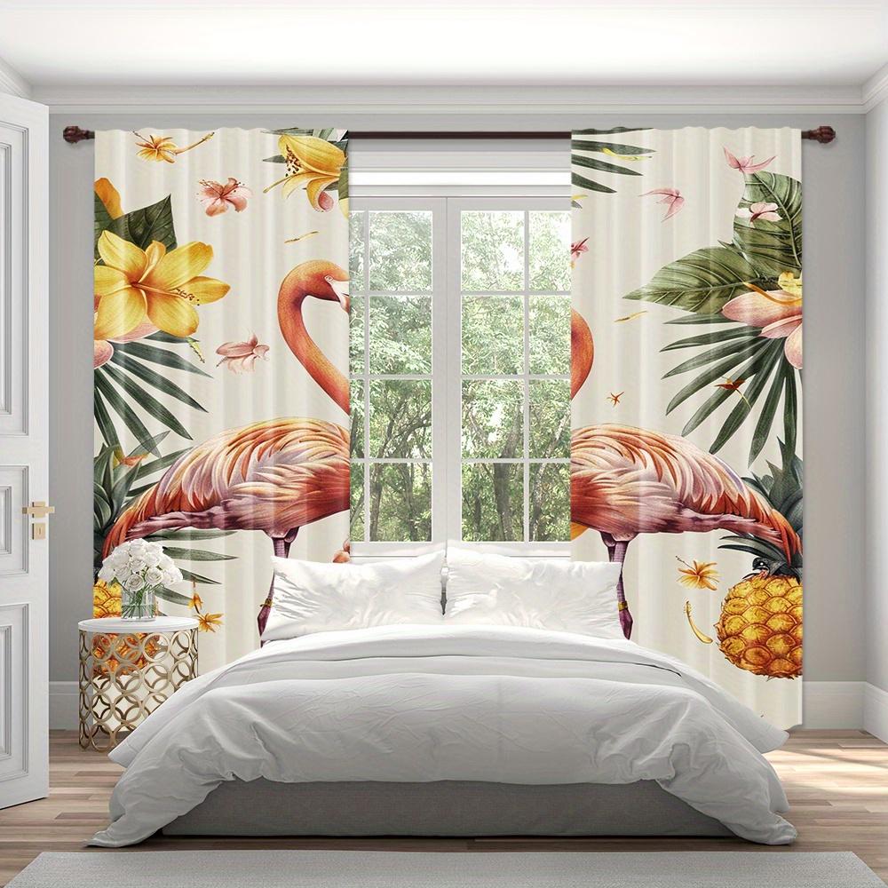 2-Piece Flamingo & Floral Print Curtains Set Rod Pocket Design Polyester  For Living Room Bedroom Kitchen Blinds Floor Window