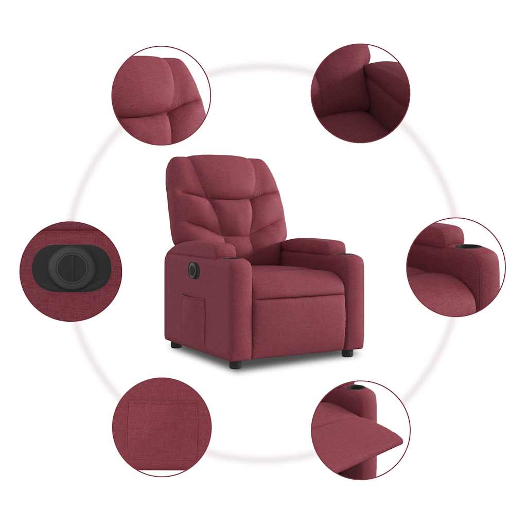 Electric Recliner Chair Wine Red Fabric