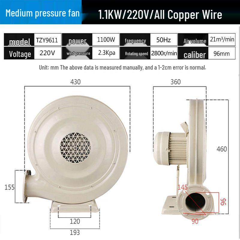Medium Pressure Fan 370W, Stove Fume Extractor, Laser Engraving Dust Collector 750W, Woodworking Blower 550W, Inflatable Castle Blower