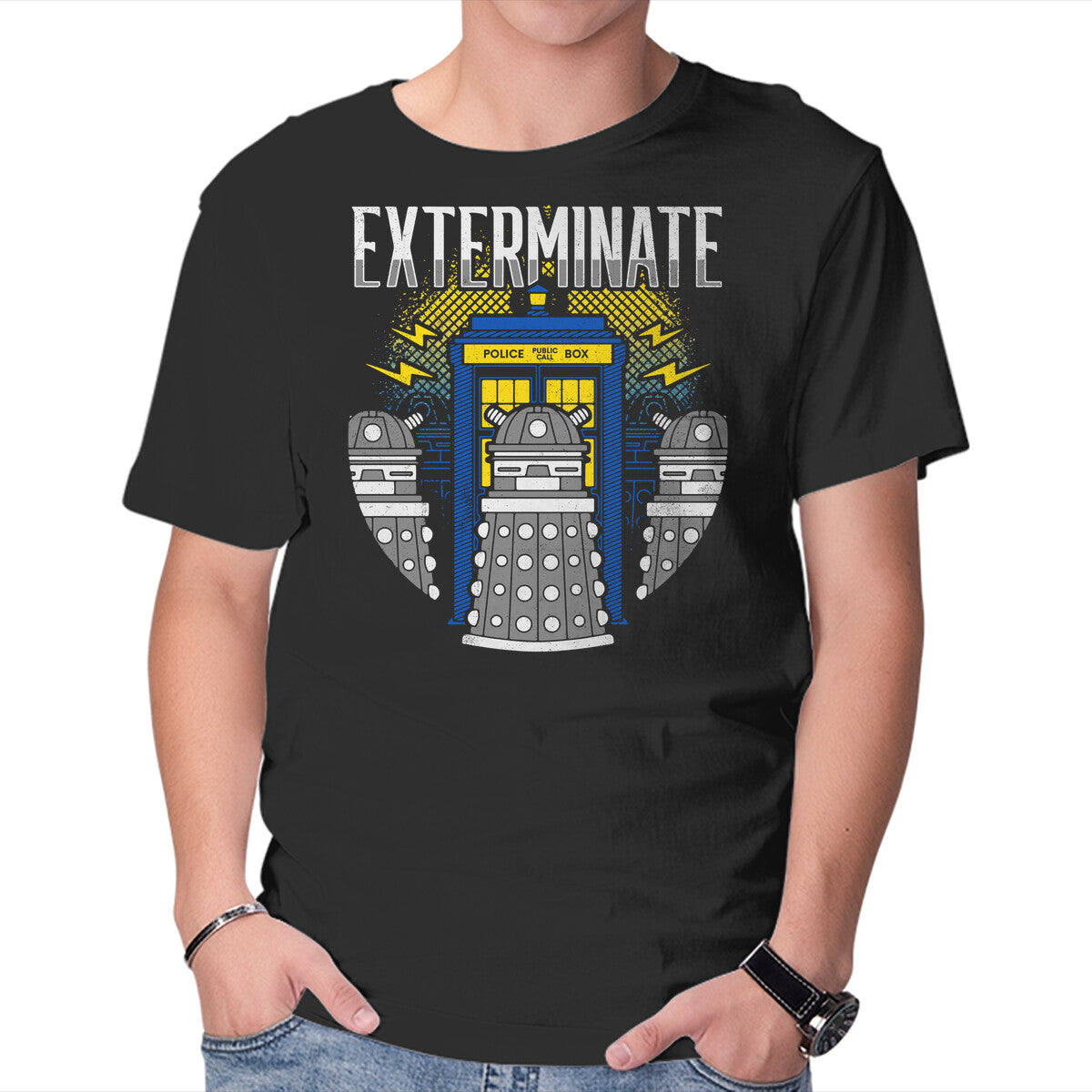 Unisex Crew Neck T-Shirt Daleks Exterminate Graphic Short Sleeve Casual Tee XL