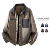 Men's Spring 2026 Retro Washed Cotton Jacket with Patchwork Lapel - Casual Trendy Outerwear