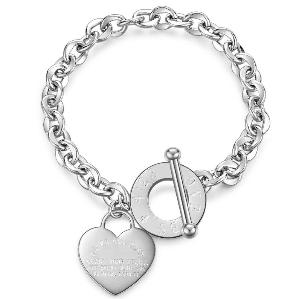 Bracelets De coeur d'amour en acier inoxydable pour femmes, cadeau De fête, bijoux à la mode, chaîne Bracelets porte-bonheur