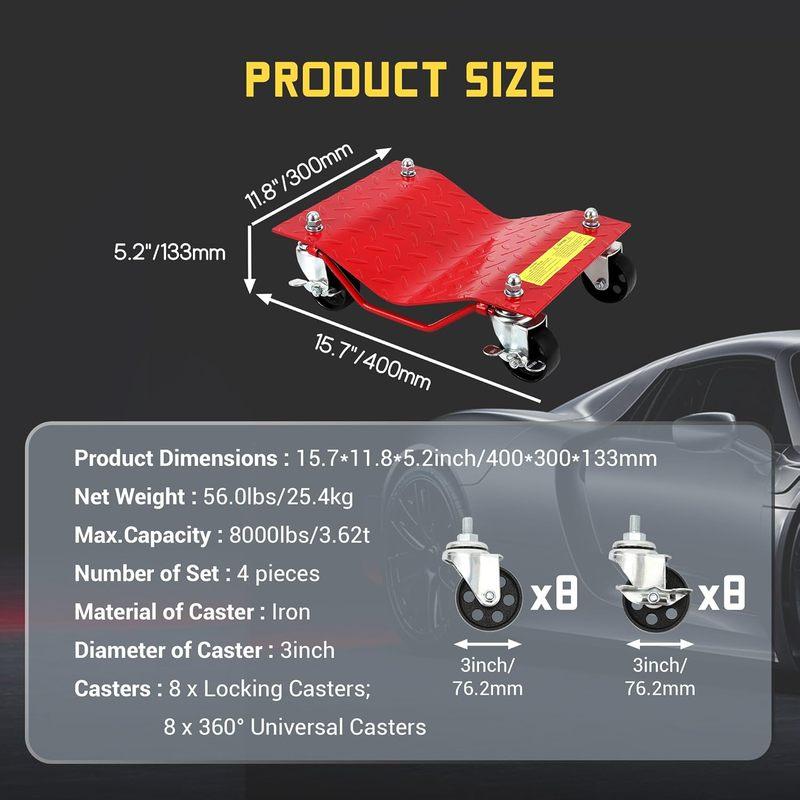 2pcs/4pcs Car Pulley Dolly 2000/2500LBS Capacity Heavy Duty Wheel Dollies for Moving Vehicles Trucks SUVs - Garage & Repair Shop