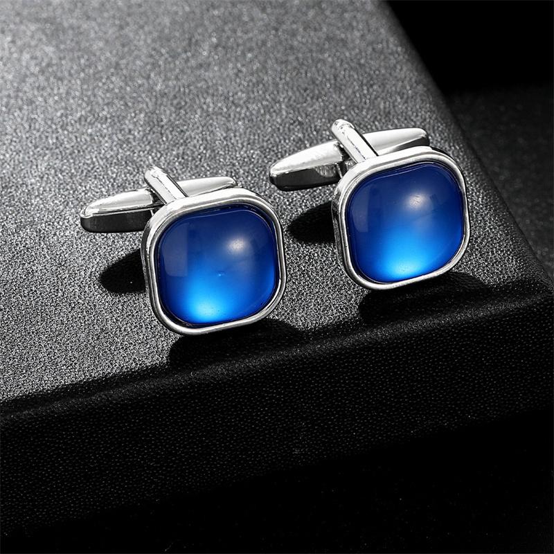 Kwadratowe Diamentowe Niebieskie Spinki do Mankietów Proste Męskie Spinki do Mankietów do Koszuli Biznesowej i Garnituru