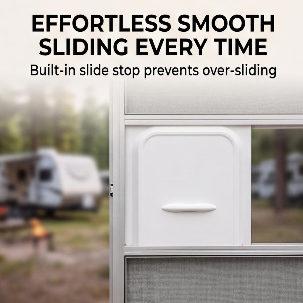 RV Screen Door Slider 12 Inch Plastic Slide Panel with Handle - Integrated Slide Stop for Smoother Sliding RV Door Part Replacement for Trailer Campe