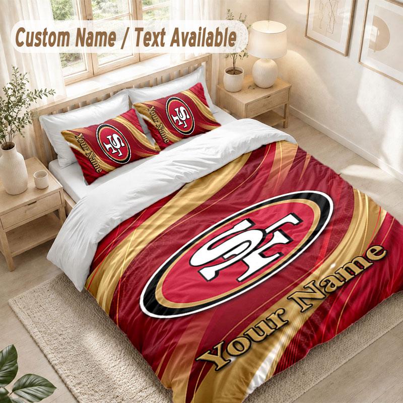 Custom Name Bedding Set 3 PiecesSan Francisco 49ers Print Duvet Cover + 2 Pillowcases Soft Bed Decor