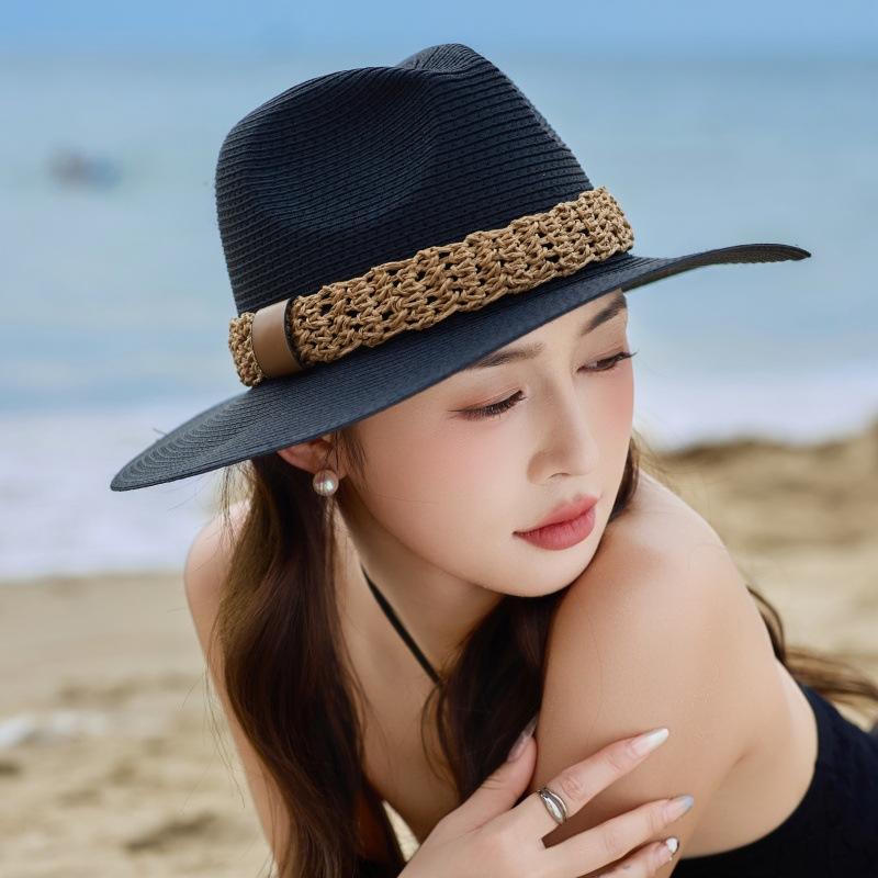 Vintage Female Lafite Straw Hat Vacation Beach Hat Shading Big Brim Outdoor Outing Sun Hat Sun Hat