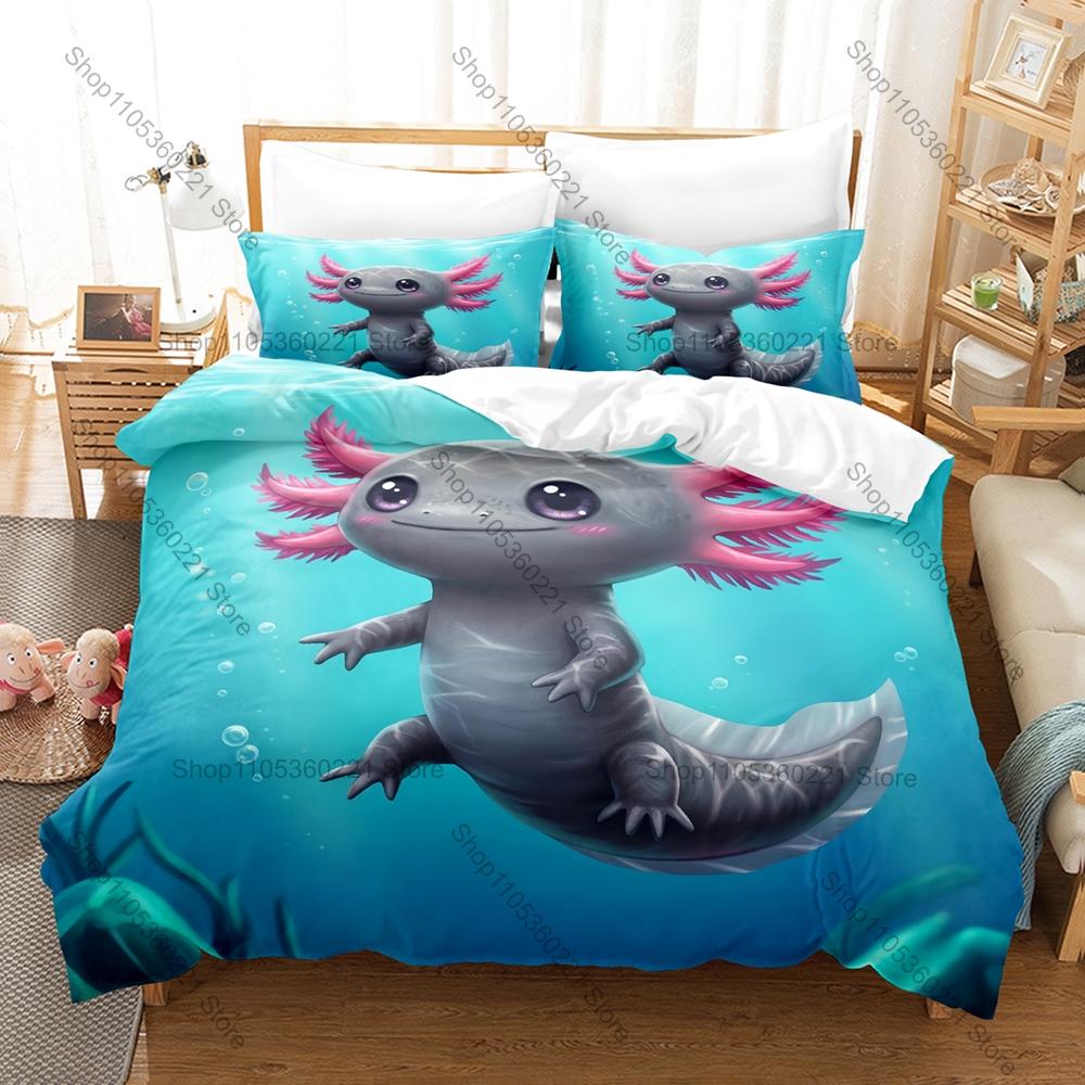 Adorable Axolotl Pattern 3 Piece Bedding Set Soft Washable Duvet Cover for Kids Dorm Room Bedroom Home Textile New bed set