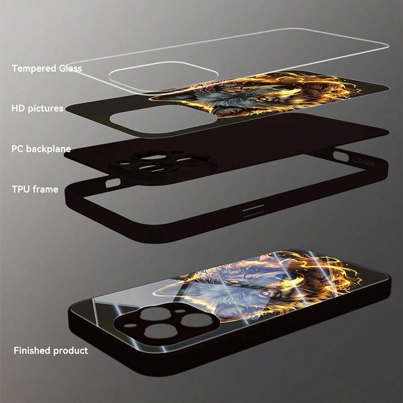 Cool Red Fierce Wolf King Graphic Tempered Glass Phone Case For iPhone 16 15 14 13 12 11 17 Pro Max 16E 7 8 Plus XR XS X Cover