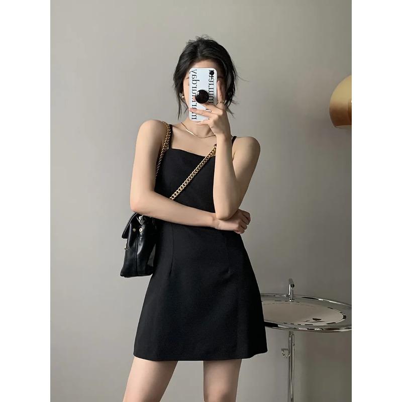 Women's Khaki Spaghetti Strap Mini Casual A-line Square Neck Sleeveless Short Dress