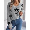 Casual V-neck Star-cut Long-sleeved Knitted Pullover Sweater