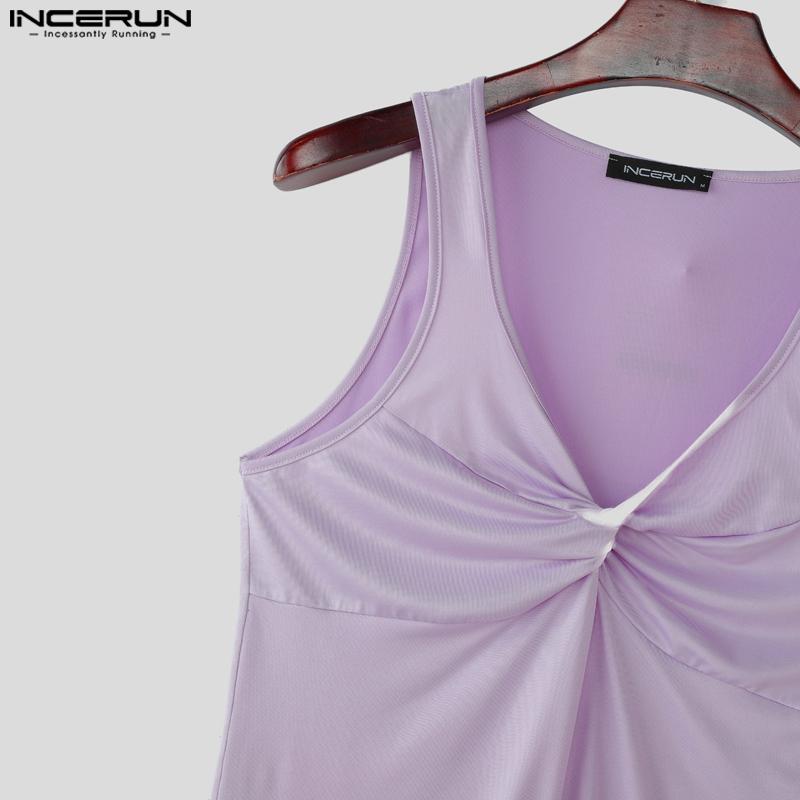 INCERUN Men V Neck Strap Sleeveless Twisted Casual Fitted Tank Tops Undershirts