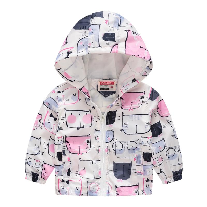 2-9 Years Kids Spring Autumn Thin Hooded Coat Printed Zipper Outwear