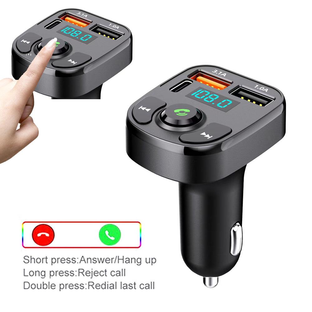 Bluetooth 5.0 FM Transmitter Car Kit PD Type-C Dual USB Car Charger Mp3 Player Handsfree Call Phone Charger with Voltage Display
