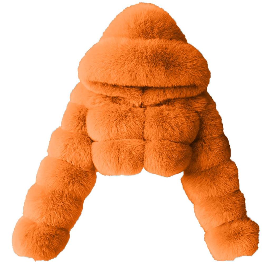 Kurtka damska modna, jednokolorowa, z długim rękawem i kapturem, pluszowa