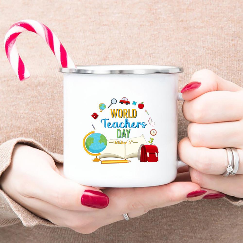 Word Teacher'day Ever Enamel Mugs Teacher's Day Best Original Teacher's Gift Drink Juice Coffee Cocoa Milk Beer Handle Mug