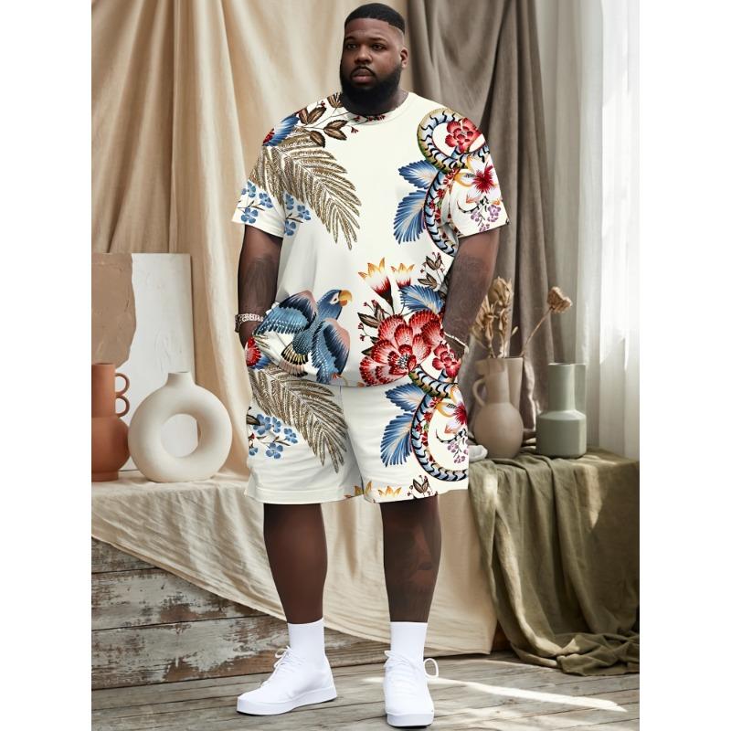 Fashion printed casual sports suit men s T-shirt and shorts set S