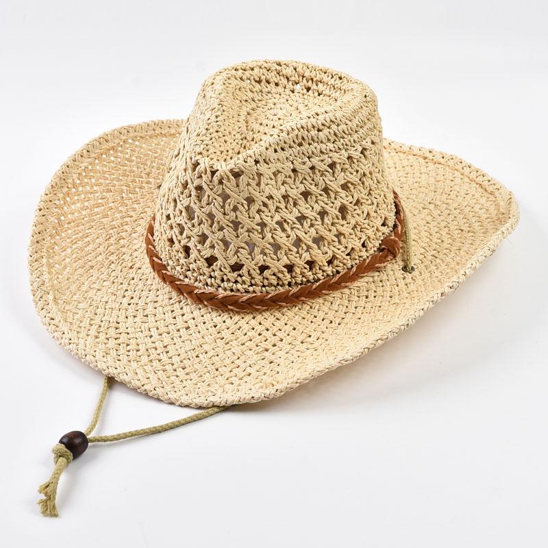 

Natural Paper Straw Western Cowboy Hats for Women Men Foldable Wide Brim Summer Beach Sun Hats One Size бежевий