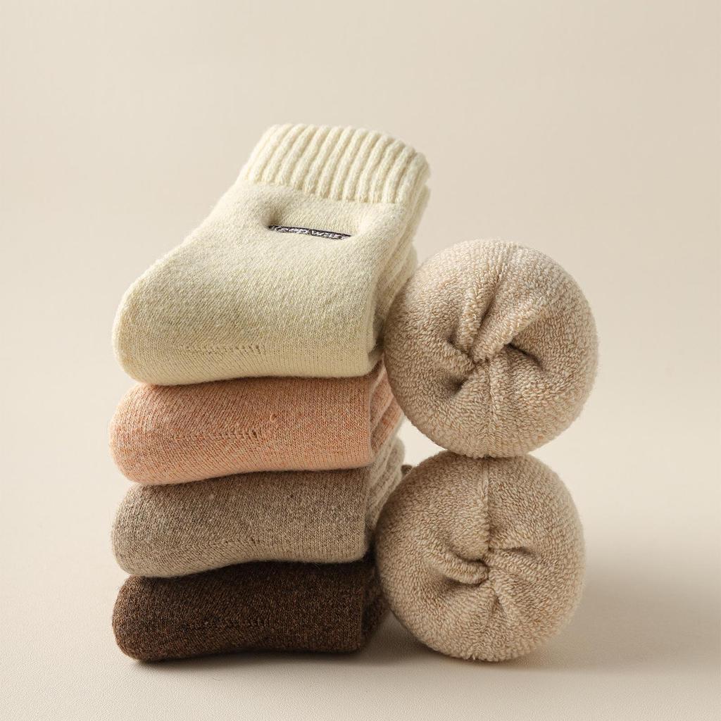 Ladies' Autumn/Winter Thick Wool Socks - Warm Embroidered Mid-Tube Terry, Plus Velvet for Cold Weather.