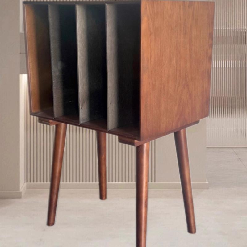 Supporto per Dischi in Vinile, Scaffale Organizzatore in Legno per CD, Supporto per Giradischi Retro con Vano Portaoggetti, Rastrelliera Espositiva Decorazione per la Casa Vintage
