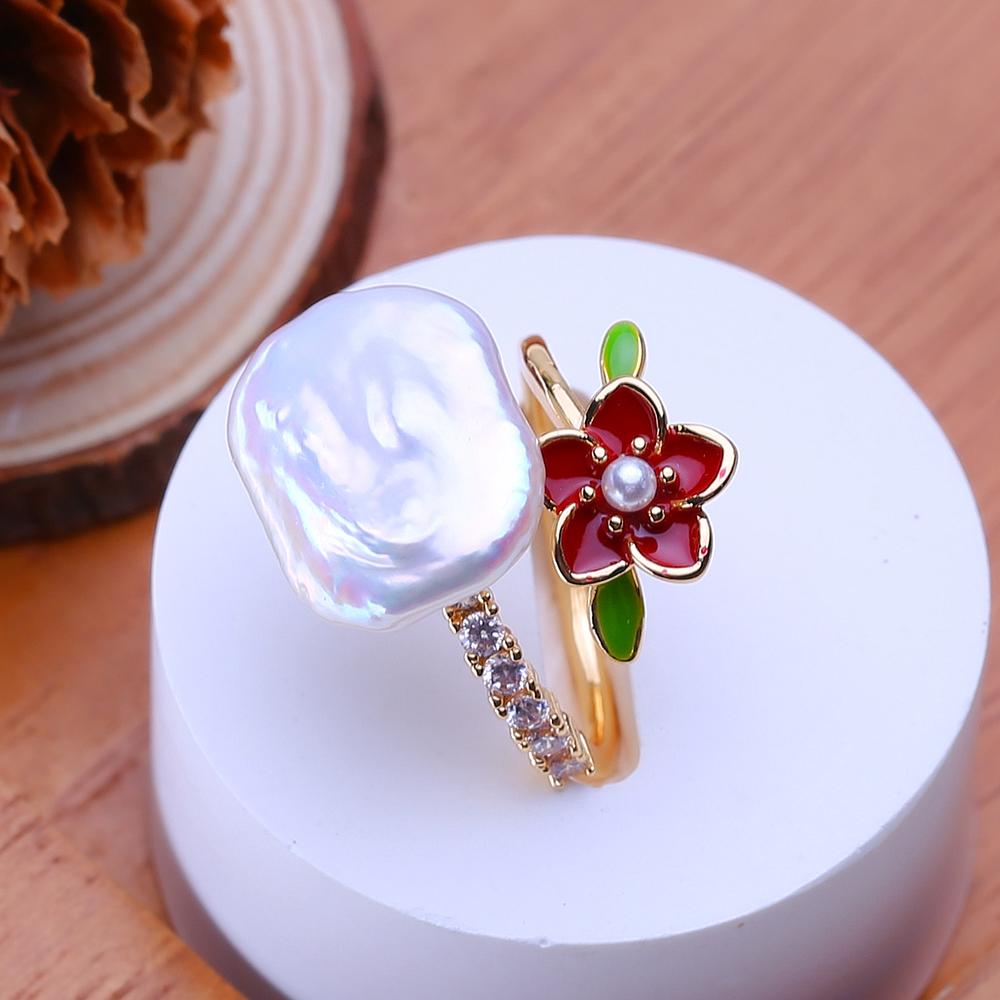 LSOOYH Natural Freshwater Big Baroque Pearl Rings For Women Classic Gold Silver Color Wedding Ring Anniversary Birthday Gifts