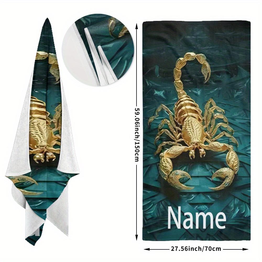 Custom Scorpion Beach Towel Gold Animal Print Personalized Name Quick Dry Sand Free Large Bath Towel For Swimming Pool Travel