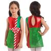 Kids Girls Elf Christmas Costume Striped Color Block Sleeveless Back Cutout Leotard For Cosplay Party Stage Performance