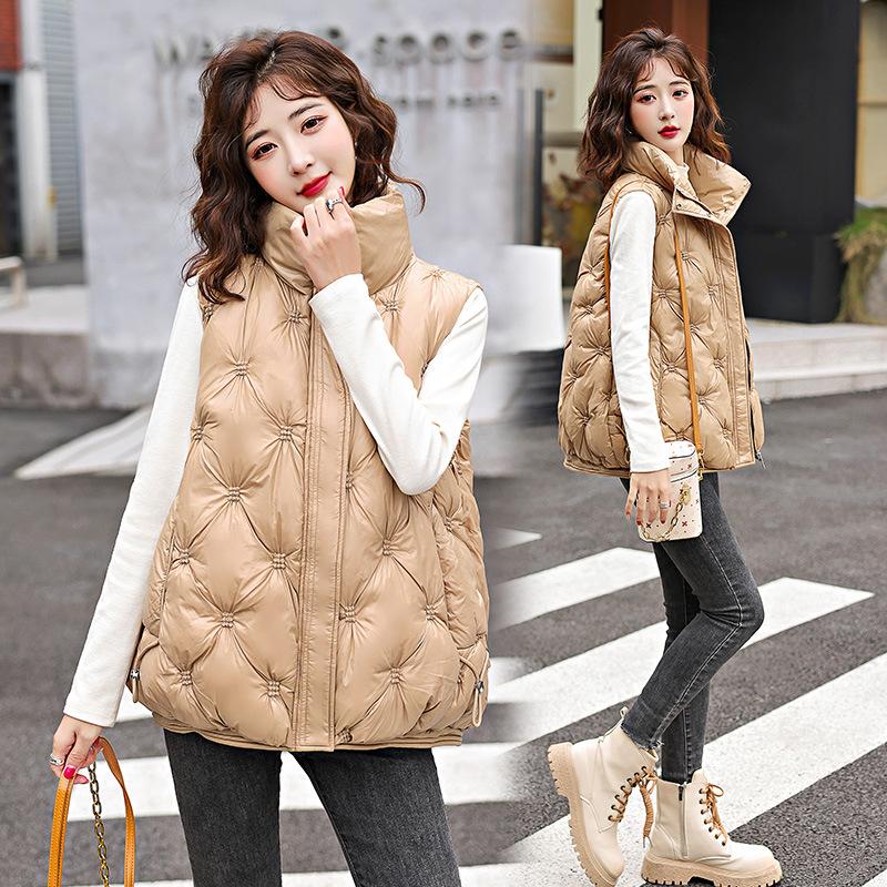 

Маленький жилет женский короткий новый осенне-зимний жилет глянцевый несмываемый модный жилет XXL хаки