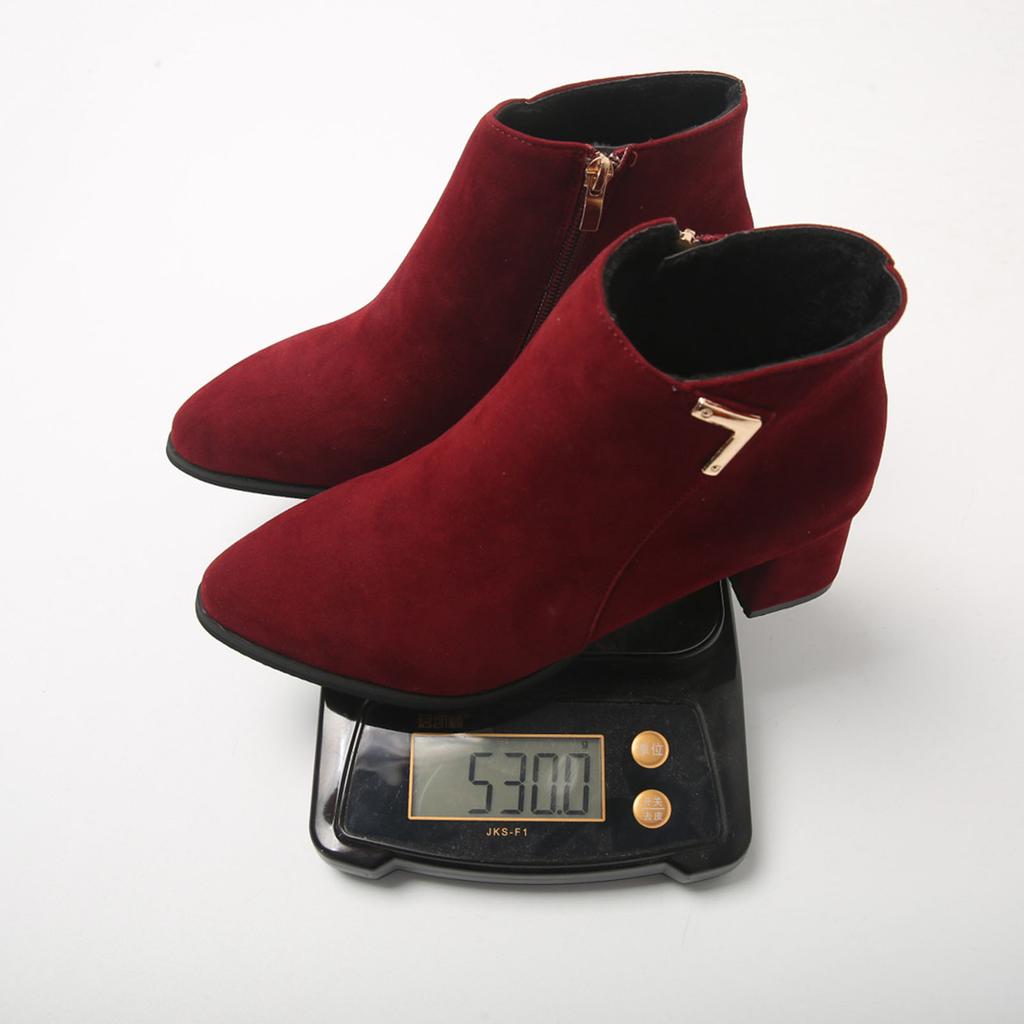 Women's Chunky Heel Ankle Boots Fashionable And Casual Pointed Leather Upper Side Zipper Ankle Boots Boots Women with Laces